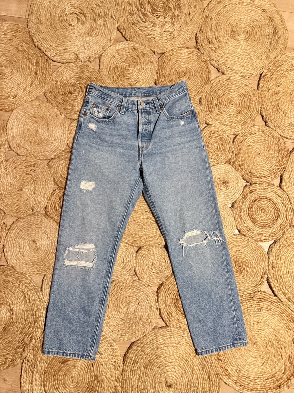 Levi's Light Blue Distressed Cropped Jeans